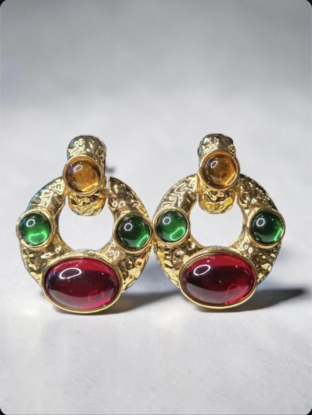 18k Gold Plated Moghul Vibes Chunky Glass Cabochon Doorknocker Earrings